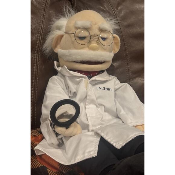 Dr I N Stein Puppet Hand Puppet 26” Ventriloquist With Glasses Magnifying Glass - Picture 3 of 7